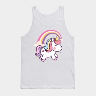 Cute Unicorn With Rainbow and Little Flowers Tank Top